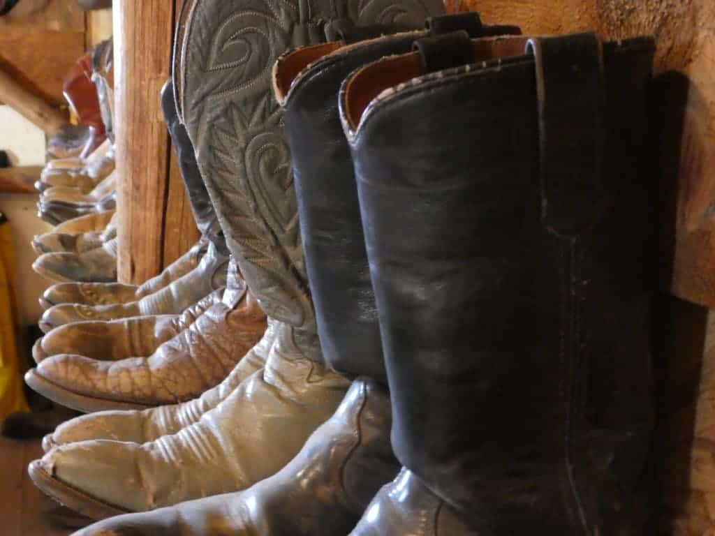 Boots in the tack room at Rawah Ranch