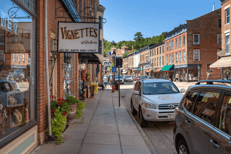 14. Galena, Illinois – Iron Balconies and Potted Ivy