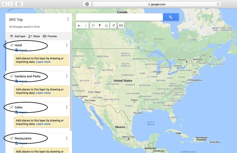 Create a custom Google Map of food spots before you go
