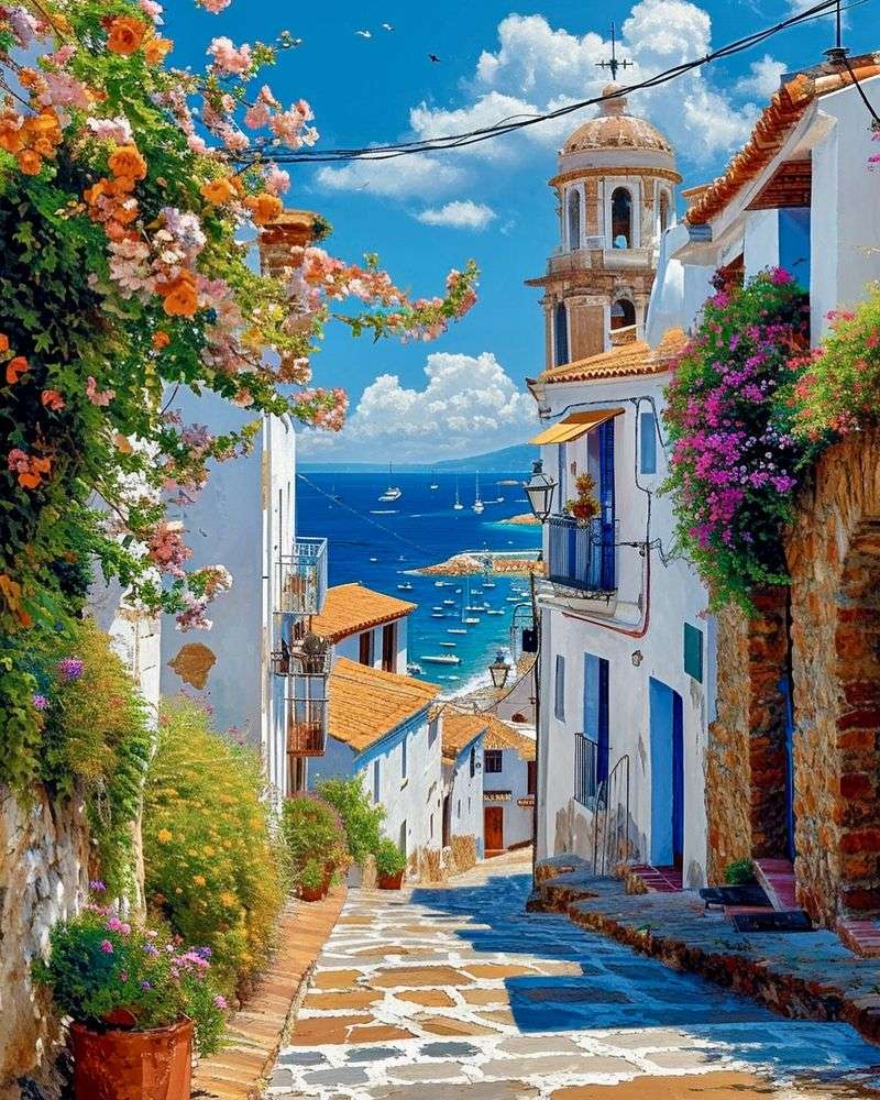 Júzcar, Spain – Blue Walls, Blooming Bougainvillea