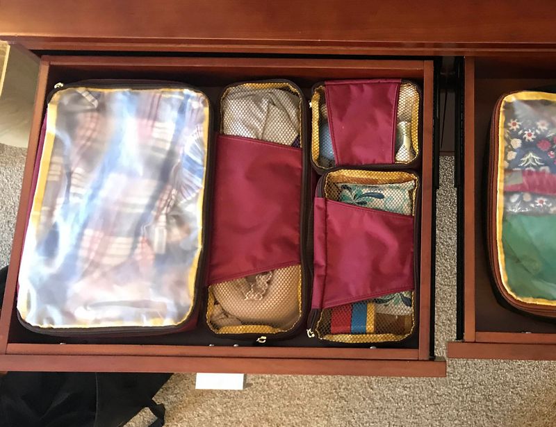 Pack outfits in labeled zip-top bags for kids