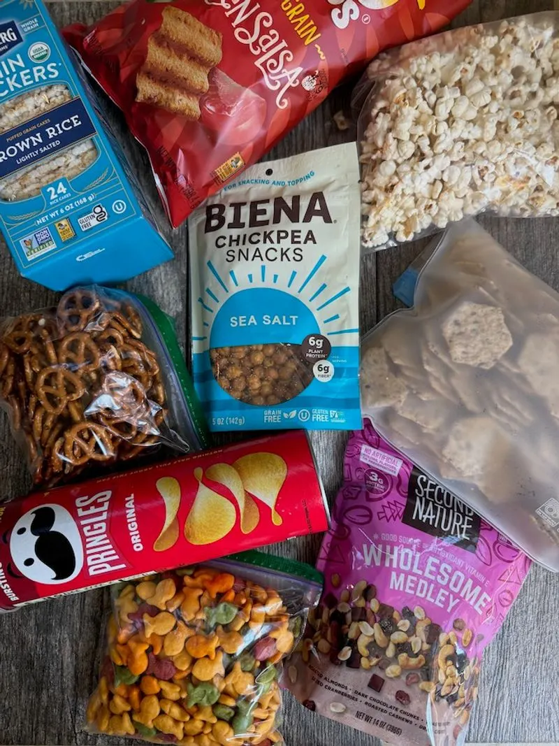 Designate one bag for snacks and drinks