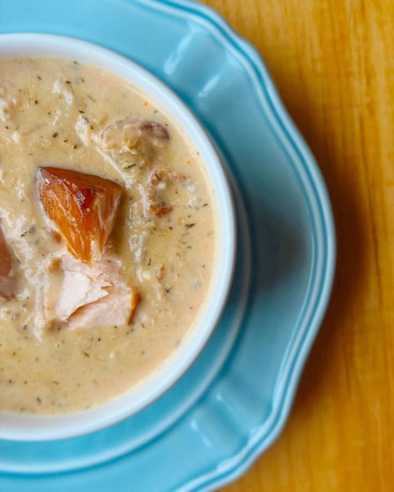 Salmon chowder that warms the lake breeze