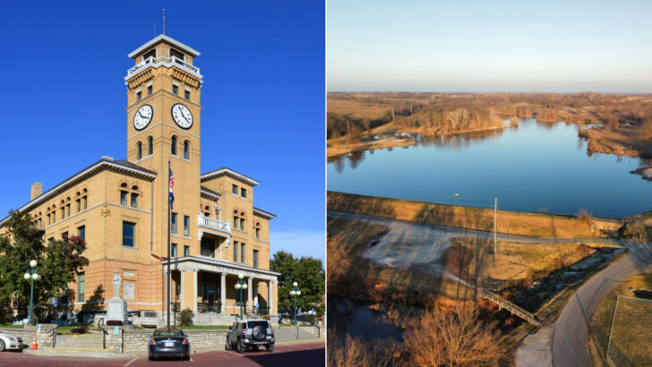 South of Kansas City and beside peaceful prairie lakes is a small town with barbecue spots and waterfront walks for a restful getaway