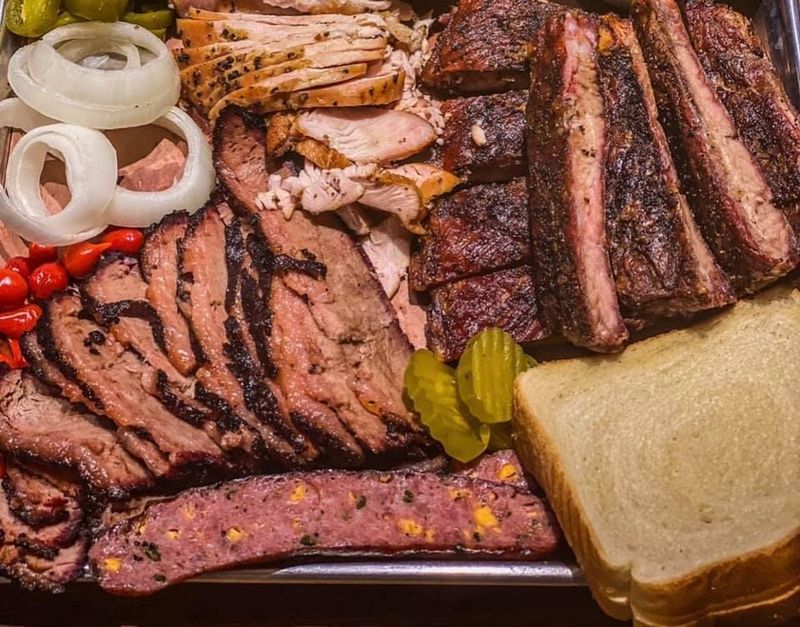 Hickory-smoked brisket, the star