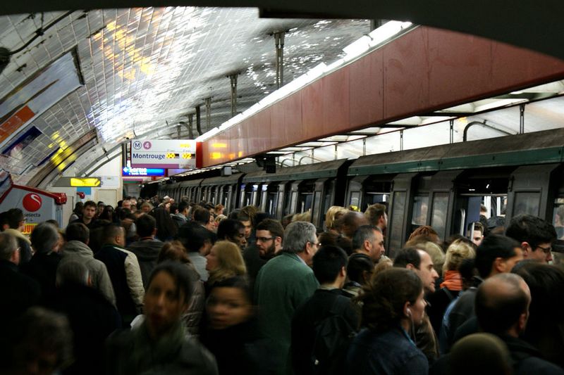 Crowded public transport during rush hours