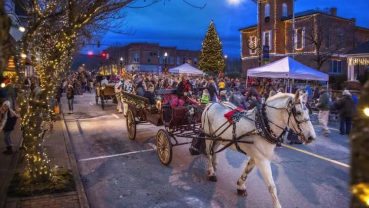 Christmas road trips through the Blue Ridge Mountains lead travelers to lights, music, and small towns that brighten the season