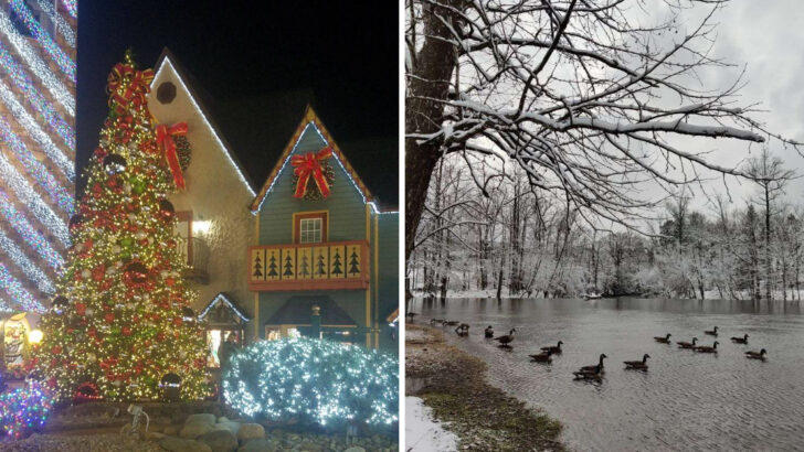 December in the Southern Appalachians brings a scenic loop through Tennessee and Georgia towns with festive streets and mountain scenery