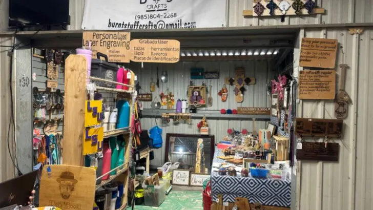 In Louisiana, a lively flea market offers rows of vendors, local flavor, and endless browsing