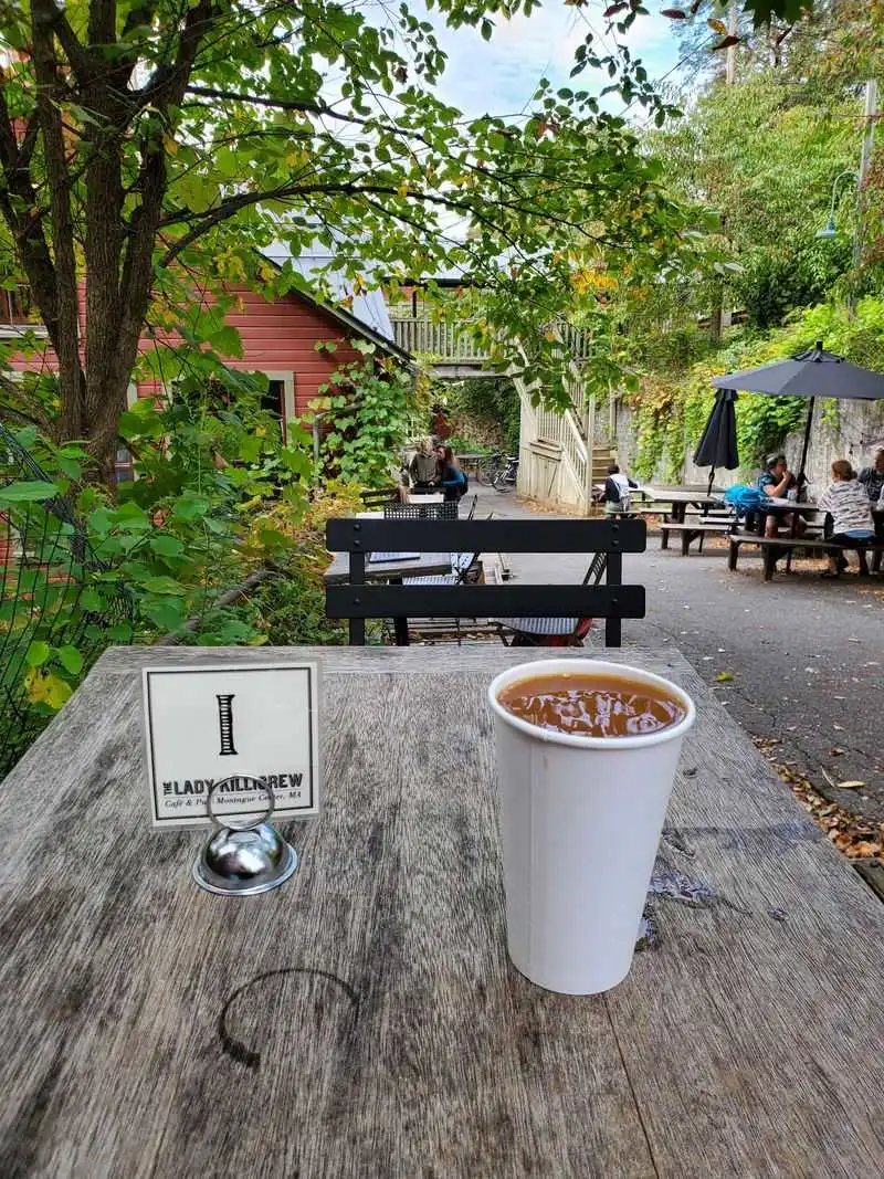 Eating and sipping next door at the cafe while you browse