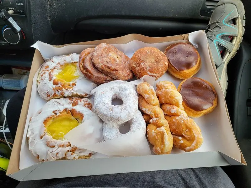 Powdered sugar cake donut