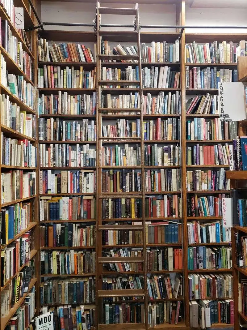 The towering shelves and step stools
