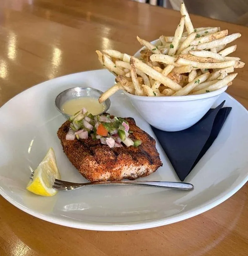 Grilled salmon with crisped edges