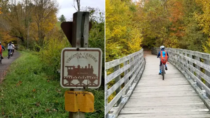 A 34-mile bike trail in Virginia follows an old railroad through the mountains
