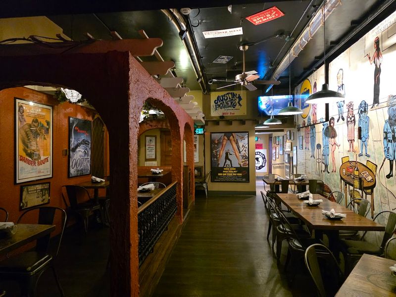 Spy-Themed Atmosphere and Memorabilia Inside