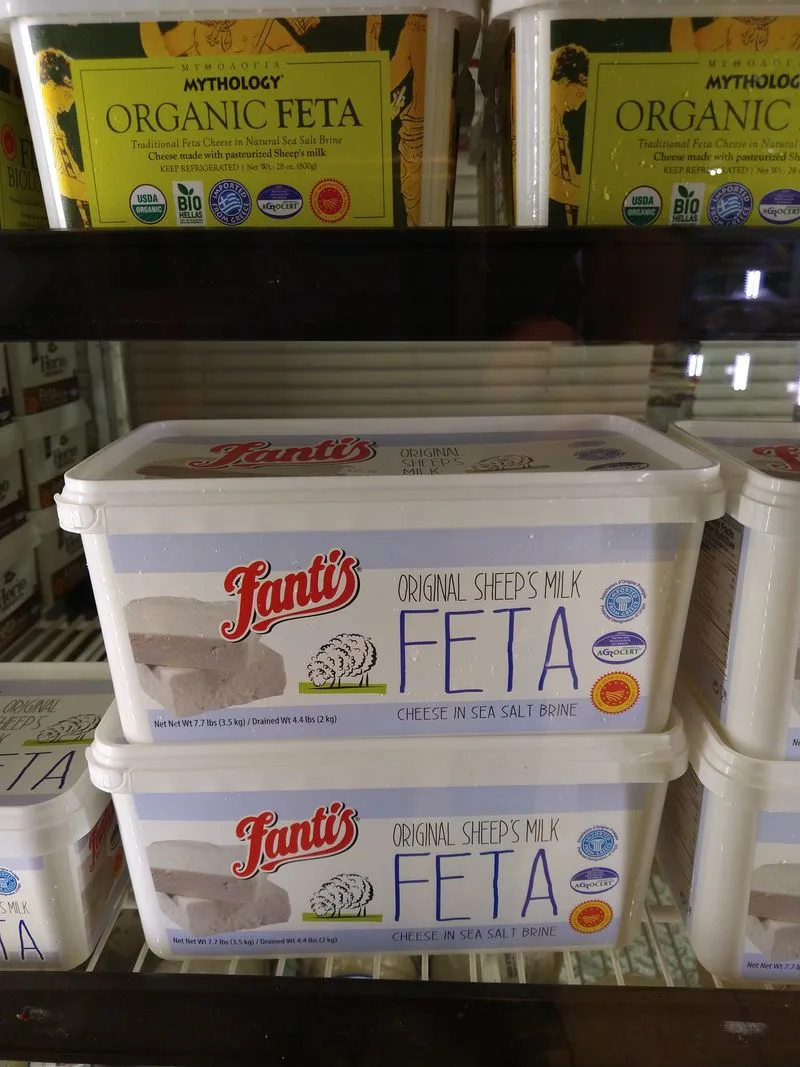 Feta, kefalograviera, and the cheese case