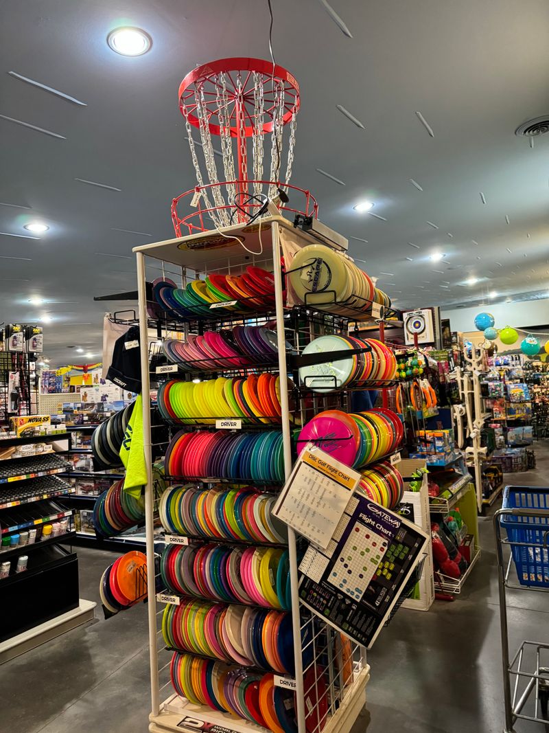 Disc golf paradise inside a toy store