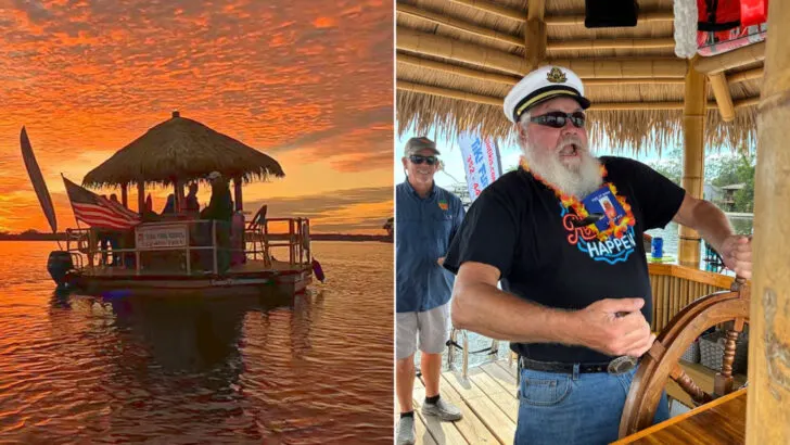 This floating tiki boat in Florida lets you cruise the river while the bartender makes drinks on board