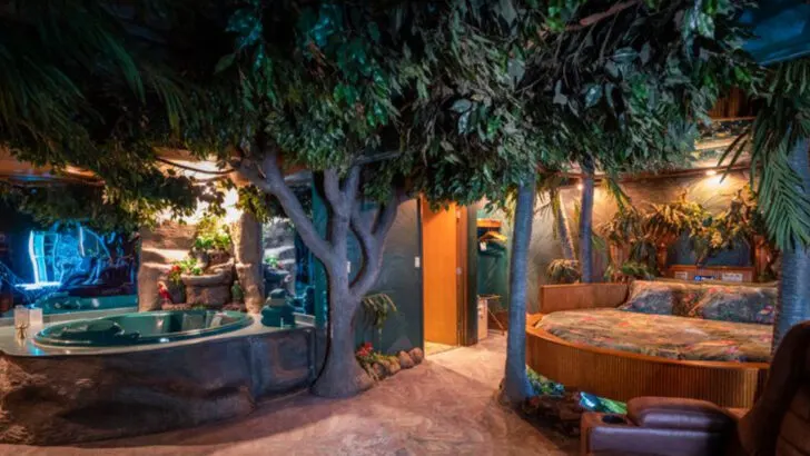 This one-of-a-kind hotel in Illinois lets you spend the night in a rainforest, cave, or space