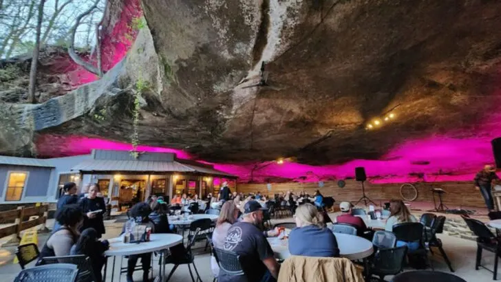 This restaurant in Alabama is built inside an actual cave under a hanging rock