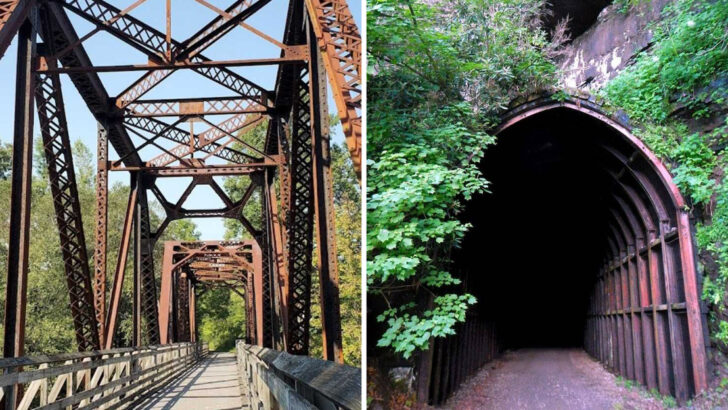 A 77-mile trail in West Virginia crosses 35 bridges and 2 tunnels on a railroad built in 1900