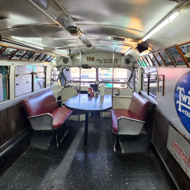 Dining Inside a Vintage Bus
