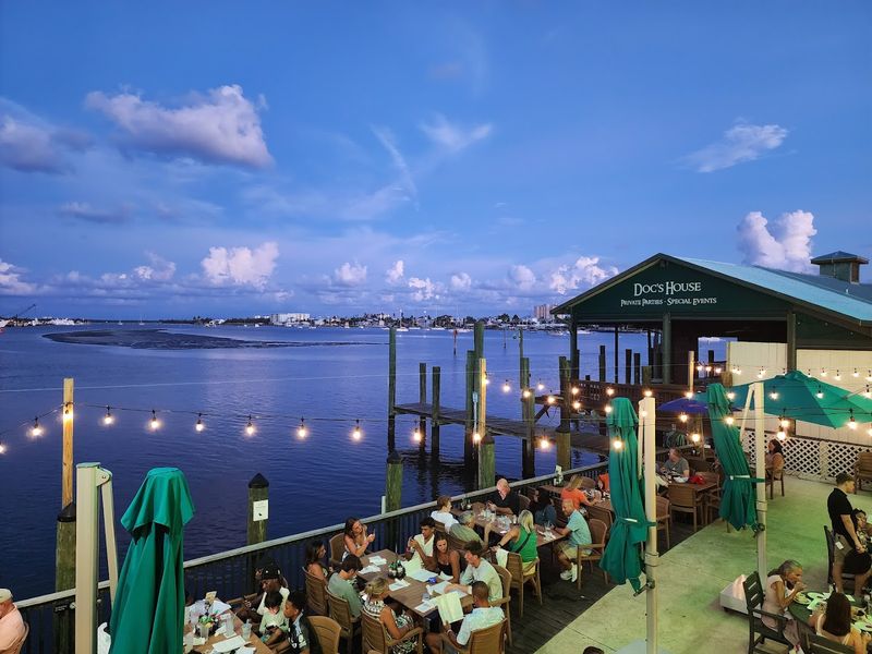 Waterfront Seating With a View of Working Shrimp Boats