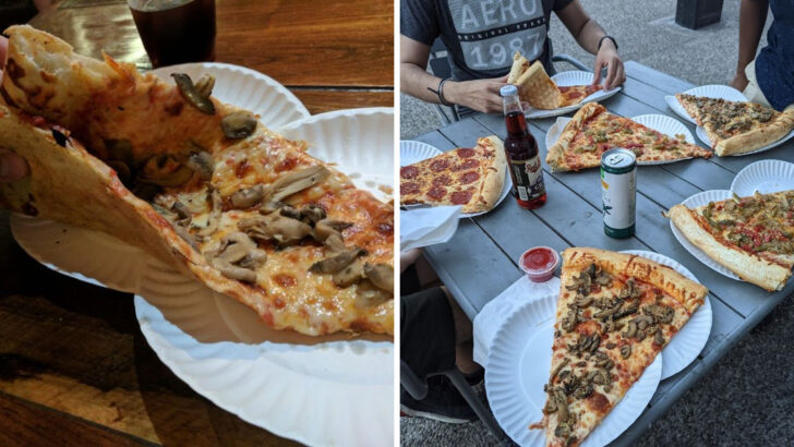 The Pizza Slices at This Pennsylvania Late Night Counter Are So Big They Need Two Plates Just to Hold Them