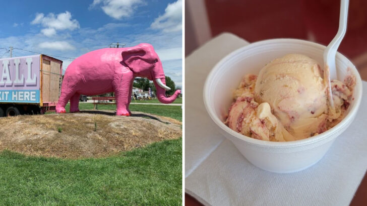 This Illinois Ice Cream Shop Sits Next to a Giant Pink Elephant on Route 66 and It&rsquo;s Exactly as Fun as It Sounds
