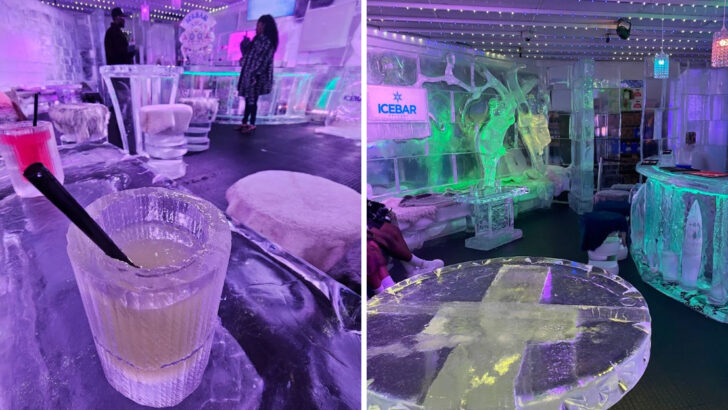 A 70-Ton Hand-Carved Ice Lounge Inside a Florida Tourist Strip Stays at 22 Degrees All Year