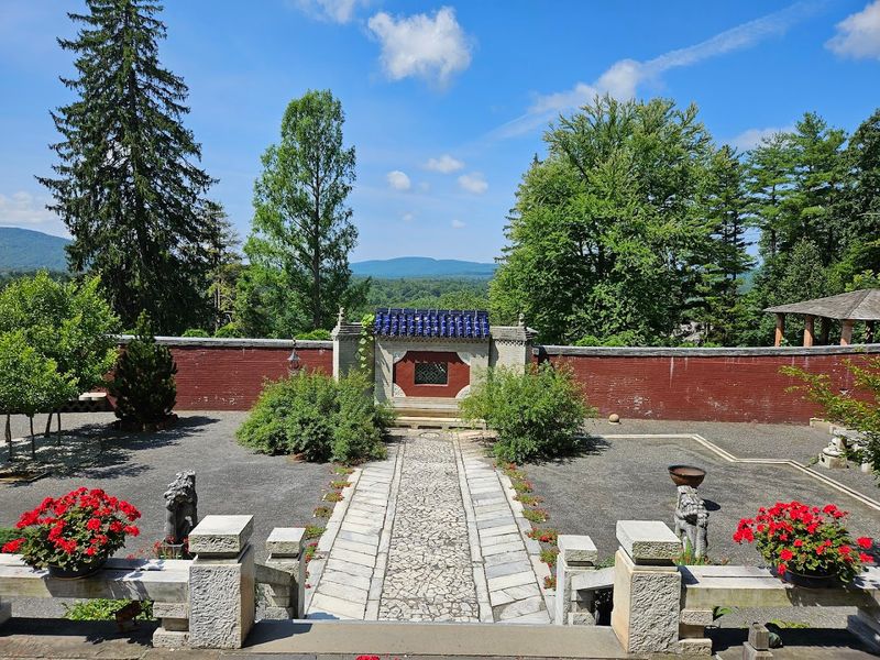 Terraced Gardens with Mountain Backdrops