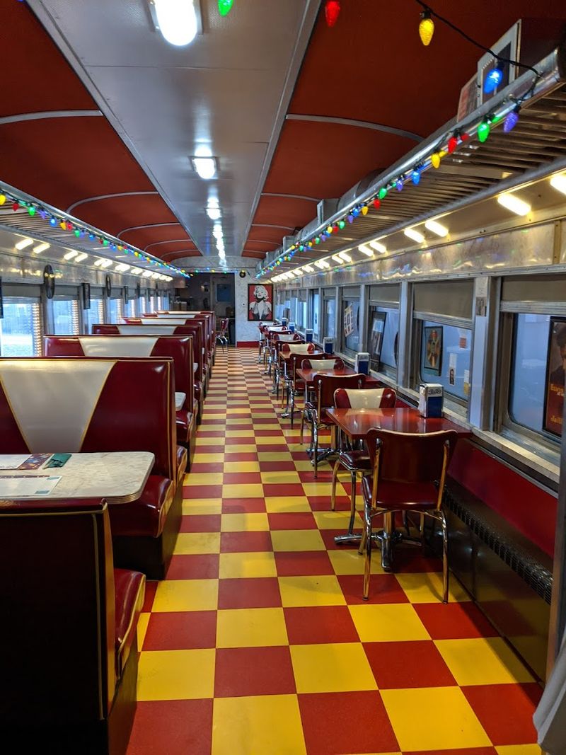 Eat inside a 1950s-style diner car