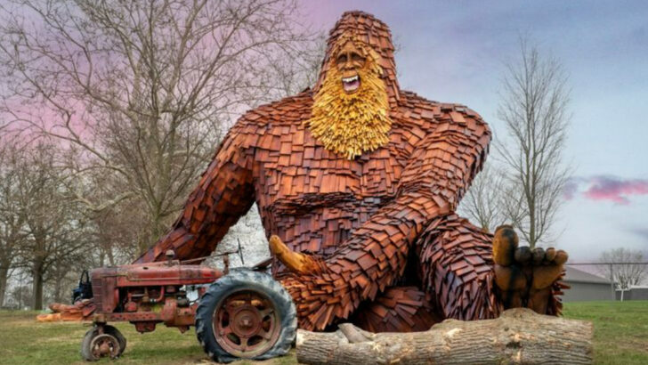 There&rsquo;s A 27 Foot Wooden Bigfoot Casually Leaning On A Tractor At The Entrance To An Ohio Fairground