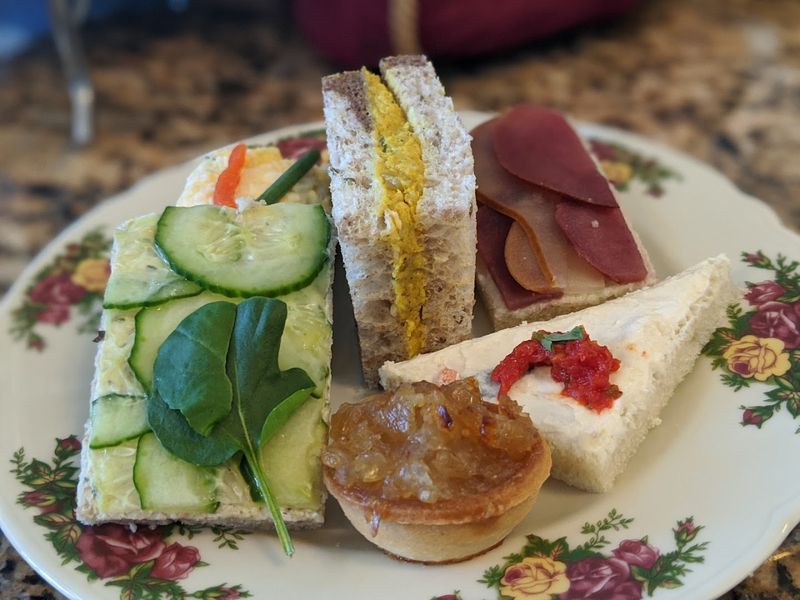 A Tiered Assortment of Savory Tea Sandwiches