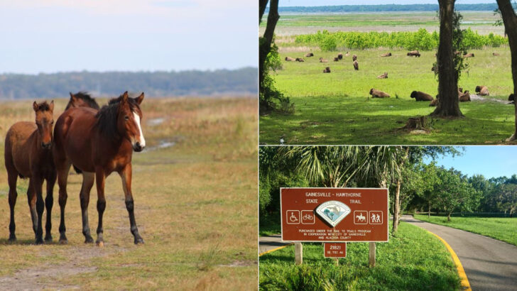 This Historic Rail Trail Is Home to Wild Bison And Roaming Horses