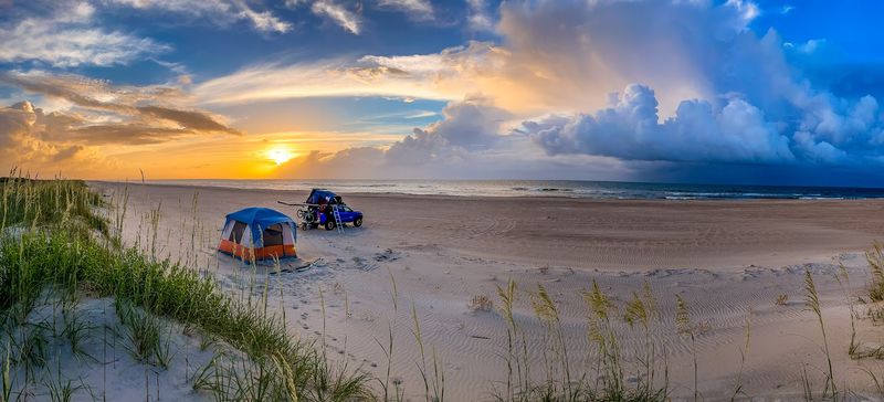Primitive Beach Camping Under Starlit Skies