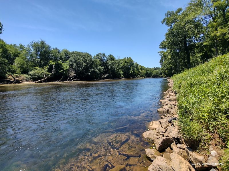 The river, fish weir, and quiet trails