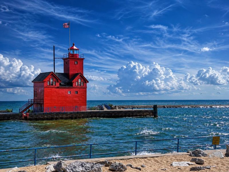 The Best View of Big Red: Holland State Park's North Pier
