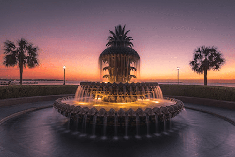 Sunset Turns The Fountain Golden