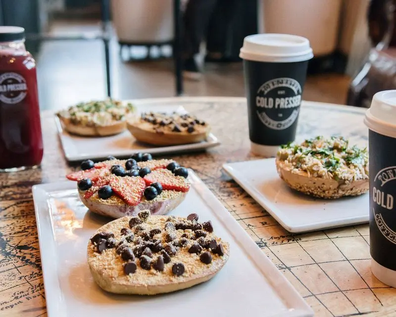 Pumpkin Spice Latte + Samoa Bagel - Town Center Cold Pressed