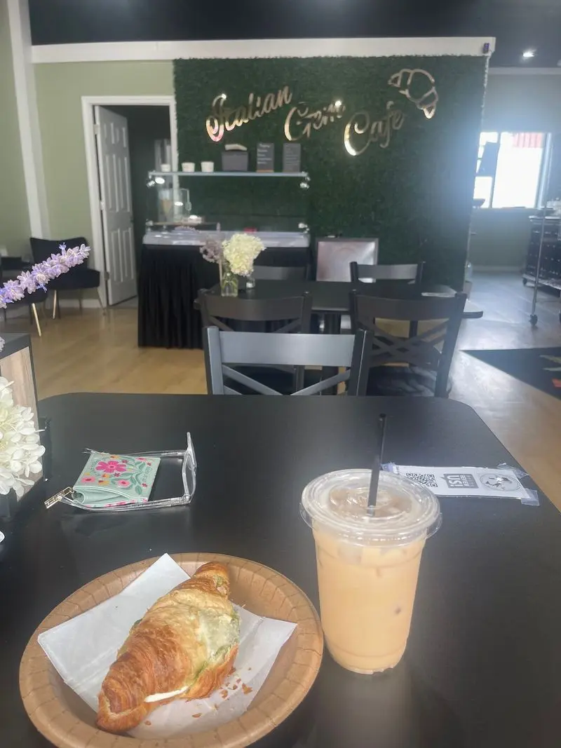 Caramel Apple Pie Latte + Maple Peach Breakfast Sandwich at Italian Gem Cafe, Middleborough