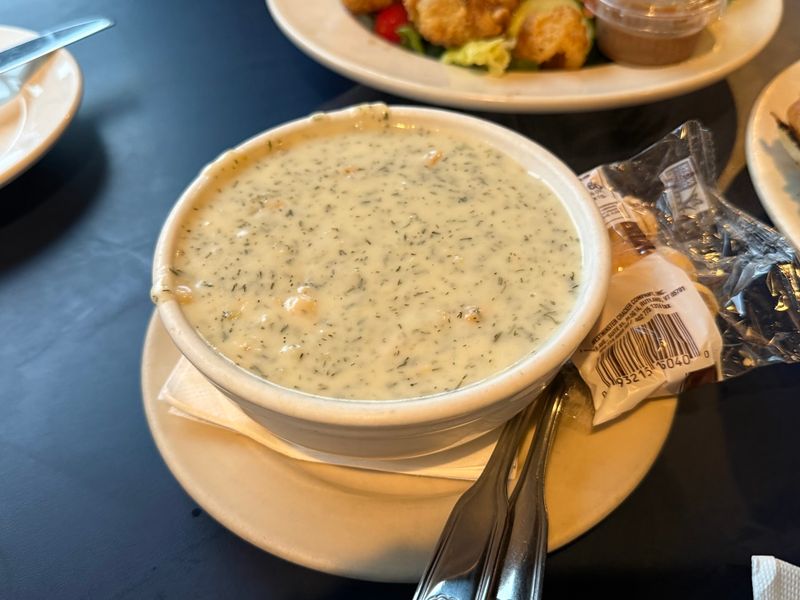 The Chowder Arrives Thick, Creamy, And Loaded With Dill