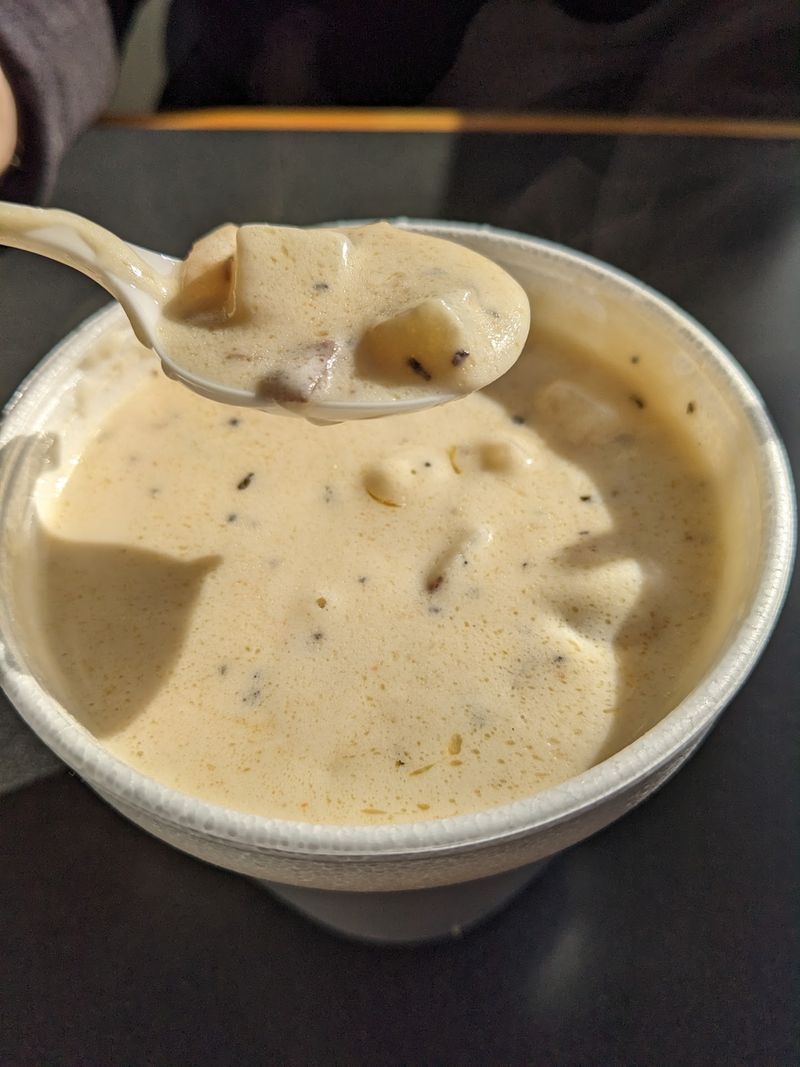 Bacon-Free Chowder, Homemade Slaw, And A Tartar Sauce With Fans