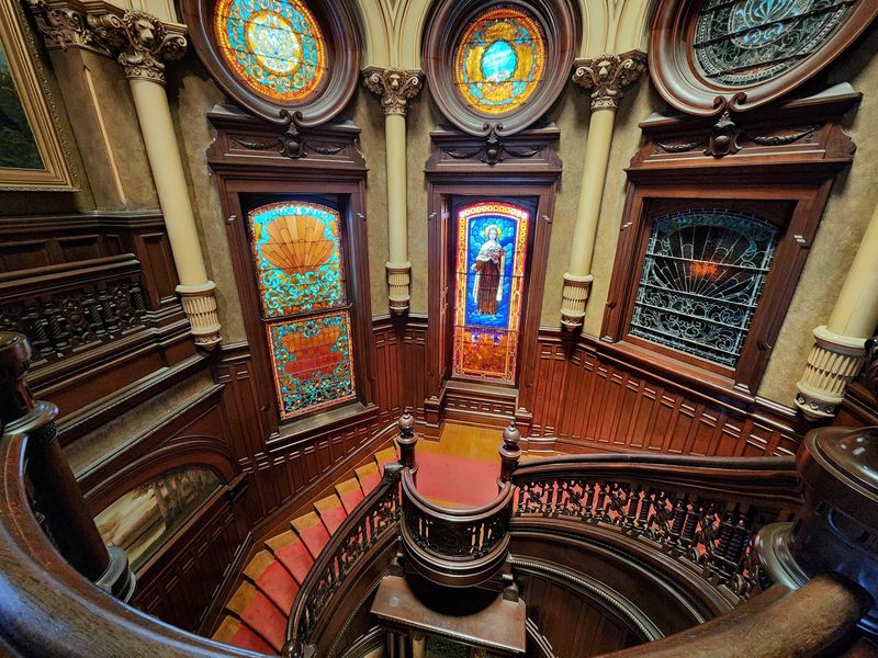 Follow the Octagonal Mahogany Staircase